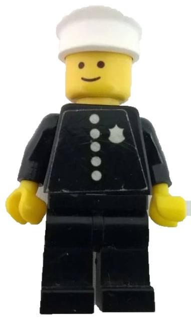 Police - Torso Sticker with 5 Buttons and Badge, Black Legs, White Hat